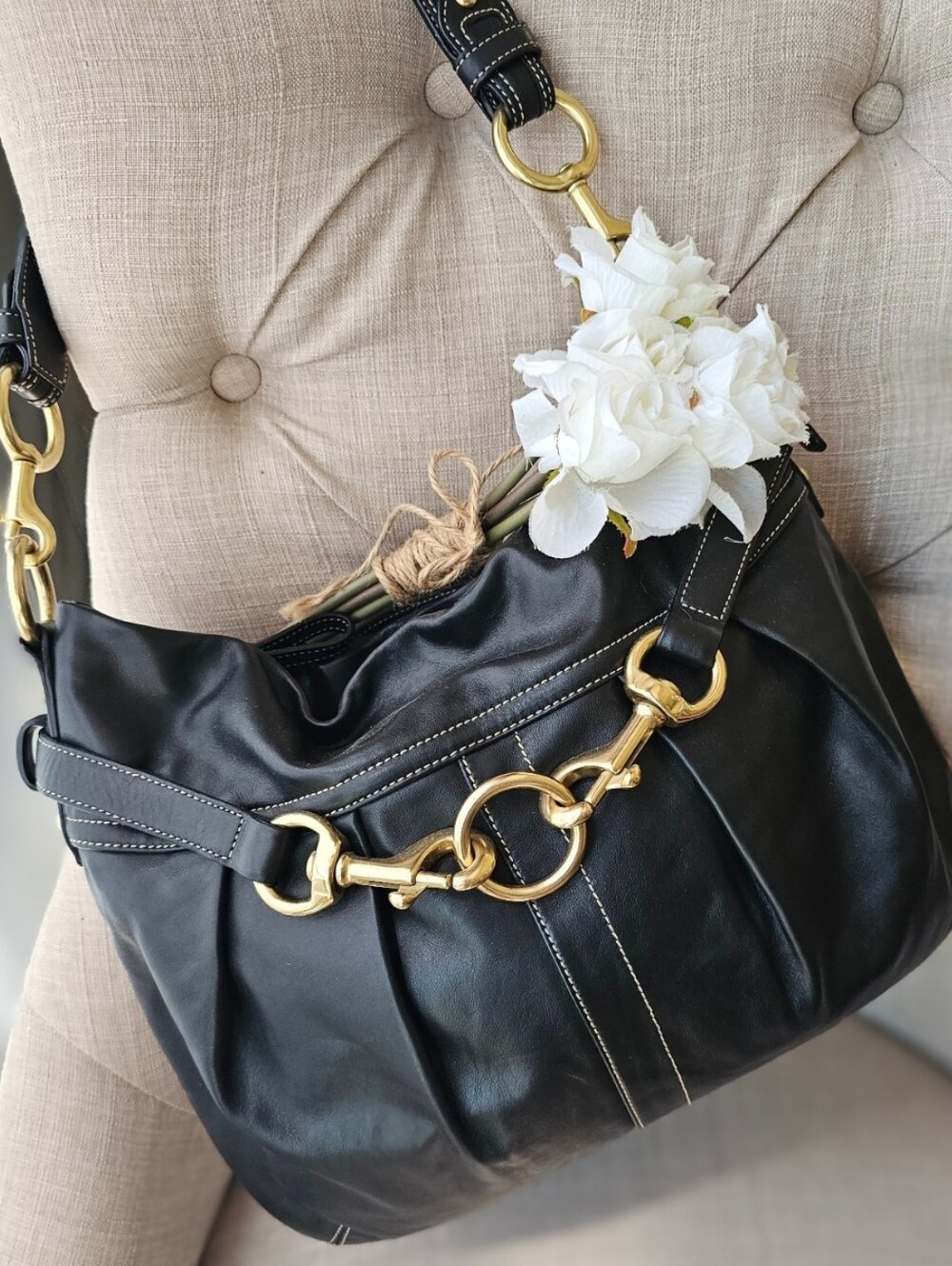 Vintage Coach Hamptons Pleated Leather Horsebit Hobo Shoulder Bag Purse - Picture 4 of 12